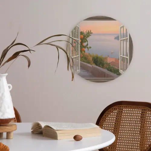 Doorkijk - Uitzicht - Meer - Landschap Akoestische PET Vilt - Rond klein -sfeer3