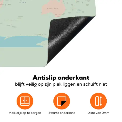 Wereldkaart - Realistisch - Kaart Inductie beschermer vinyl 3mm klein -zzzzzzz-td-onderkant