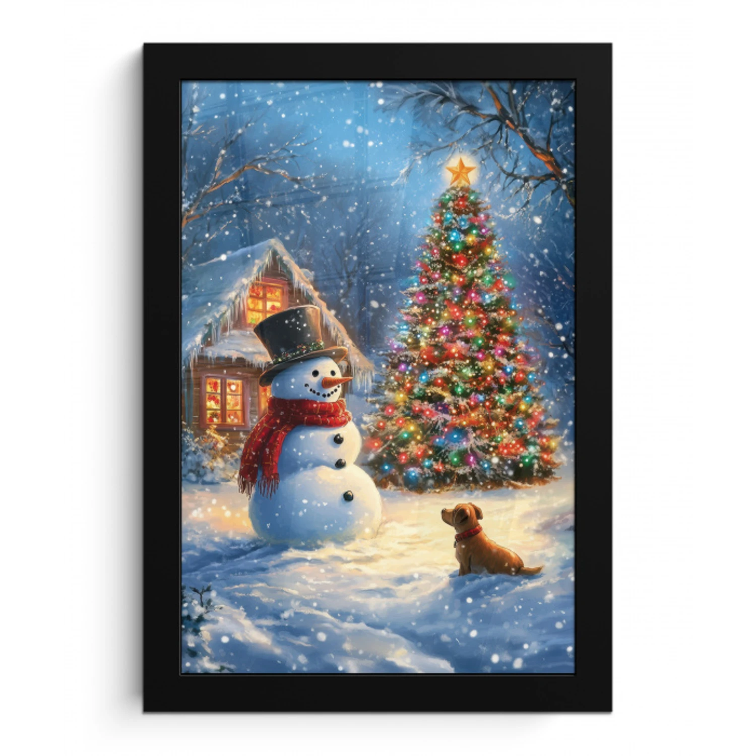 Kerstwonder - Winteravond - Kleurrijk fotolijst zwart zonder passe partout klein -3d