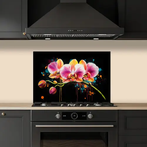 Orchidee - Graffiti - Kleurrijk - Bloemen - Abstract keuken achterwand spatscherm klein -sfeer1