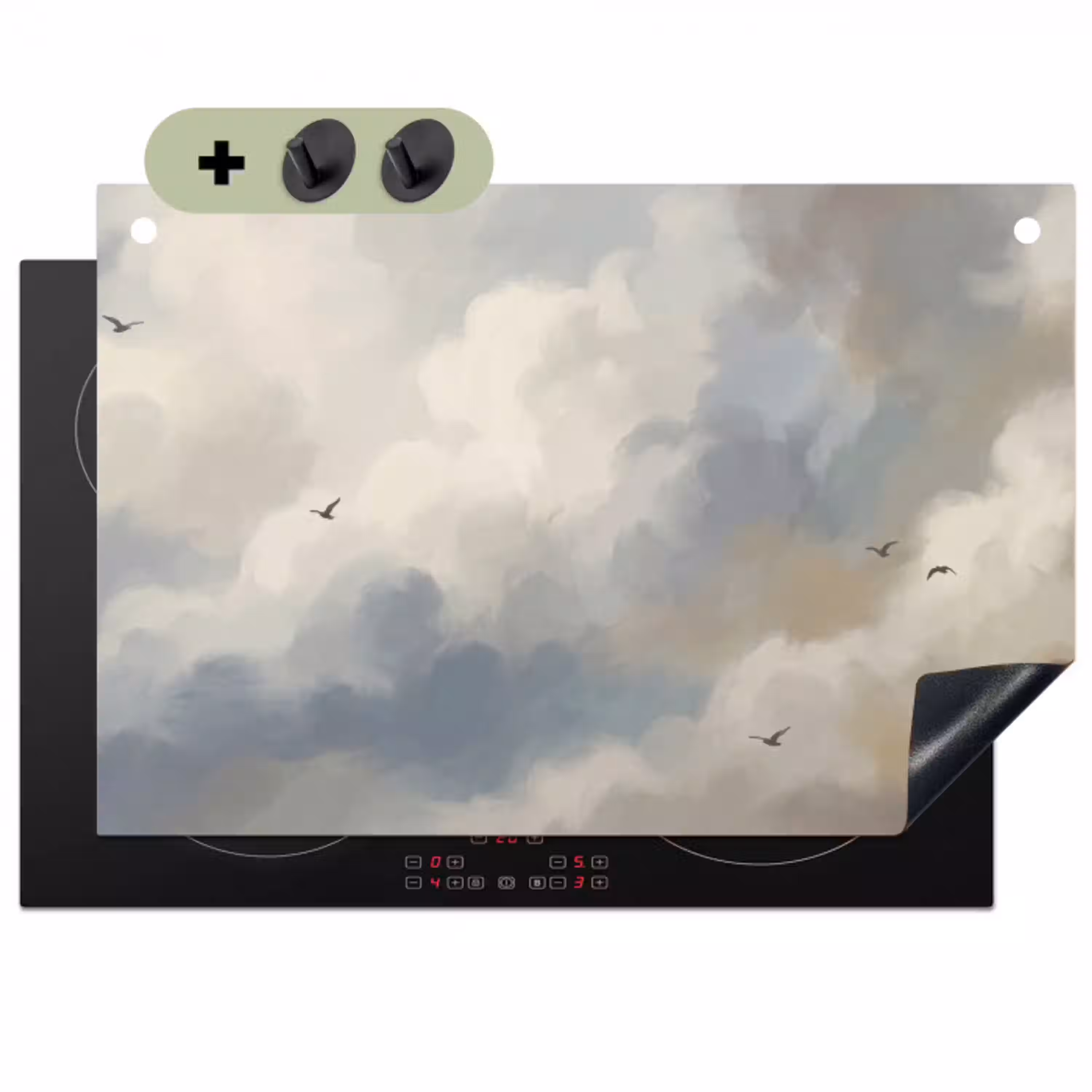 Vogel - Wolken - Natuur - Modern - Grijs Inductie beschemer met haakjes klein -3d