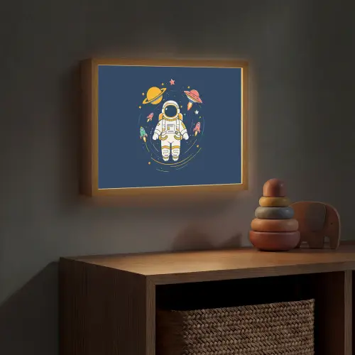 Astronaut - Planeten - Raket Light Box met batterij (Wandlamp kind) middel -sfeer5_kind