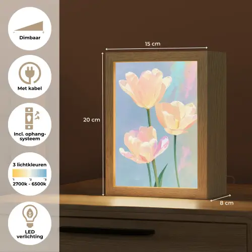 Tulpen - Roze accenten - Blauw Light Box met kabel (Tafellamp) klein -USP_NL