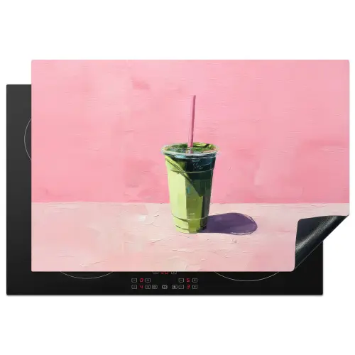 Beker - Rietje - Minimalistisch - Groen Inductie beschermer vinyl 3mm klein -3d