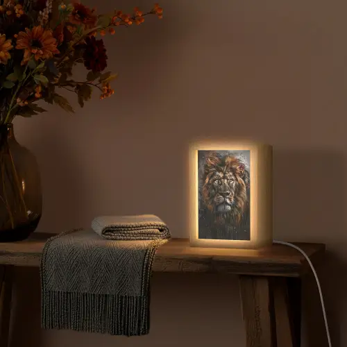Leeuw - Dieren - Portret - Zwart - Luxe Light Box met kabel (Tafellamp) klein -sfeer4