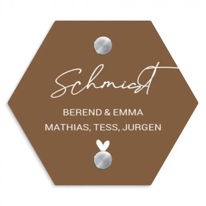 Bruin - Sierlijk Naambord Hexagon klein -3d