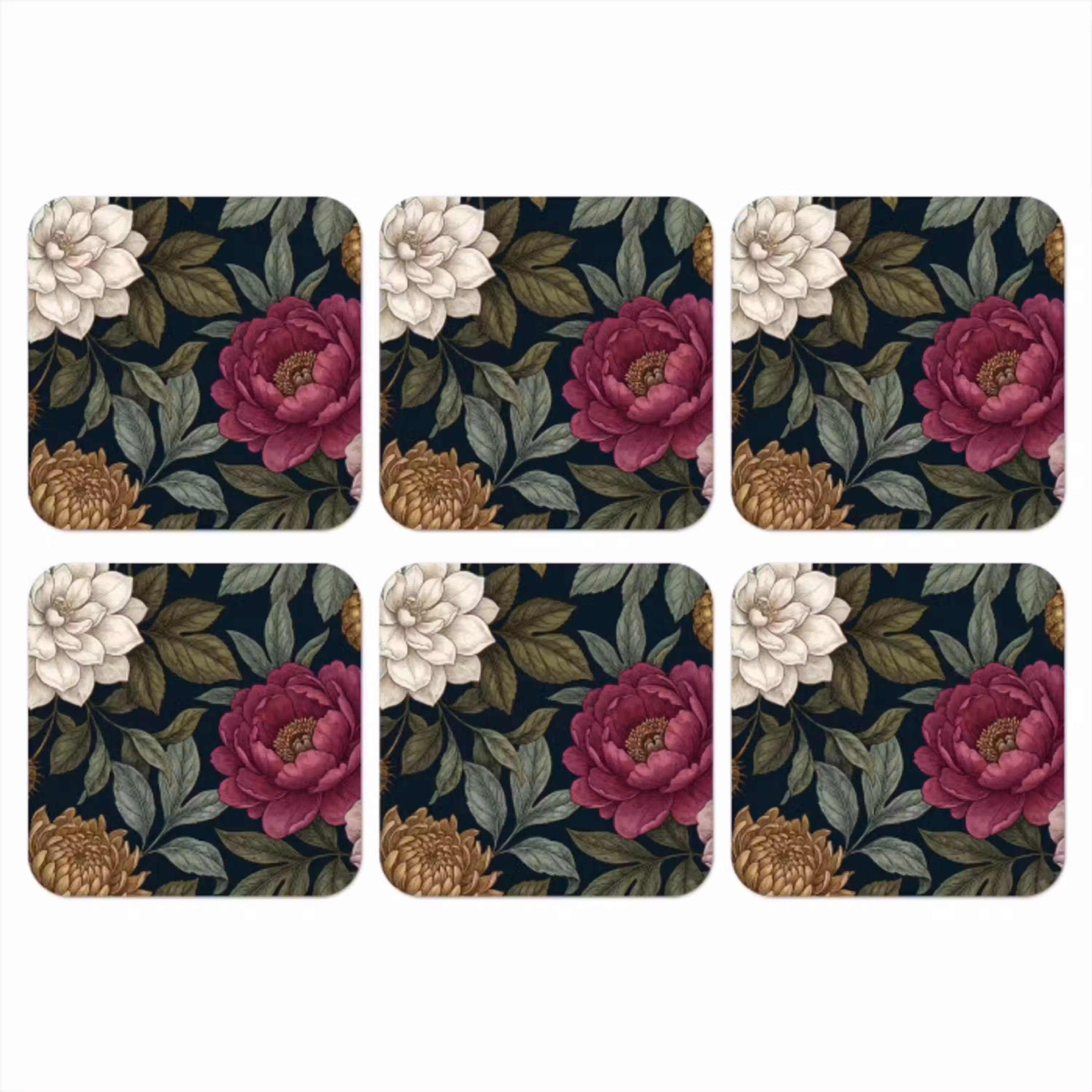 Bloemen - Botanisch - Illustratie - Donker - Vintage onderzetter kurk middel -3d
