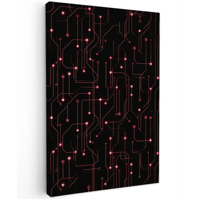 Gaming - Lijnen - Netwerk - Stippen - Rood Tuinposter op houten frame 2 cm dik middel -3d