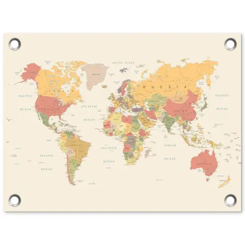Wereldkaart - Realistisch - Beige tuinposter los doek klein -3d