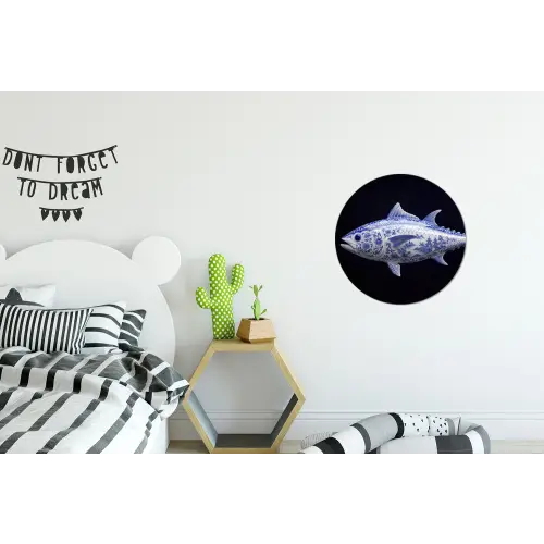 Porselein - Tonijn - Delfts - Blauw Wandcirkel aluminium klein -kinderkamer