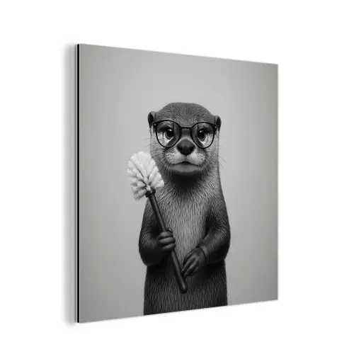 Otter - Wc-borstel - Bril - Zwart - Wit aluminium wit klein -3d