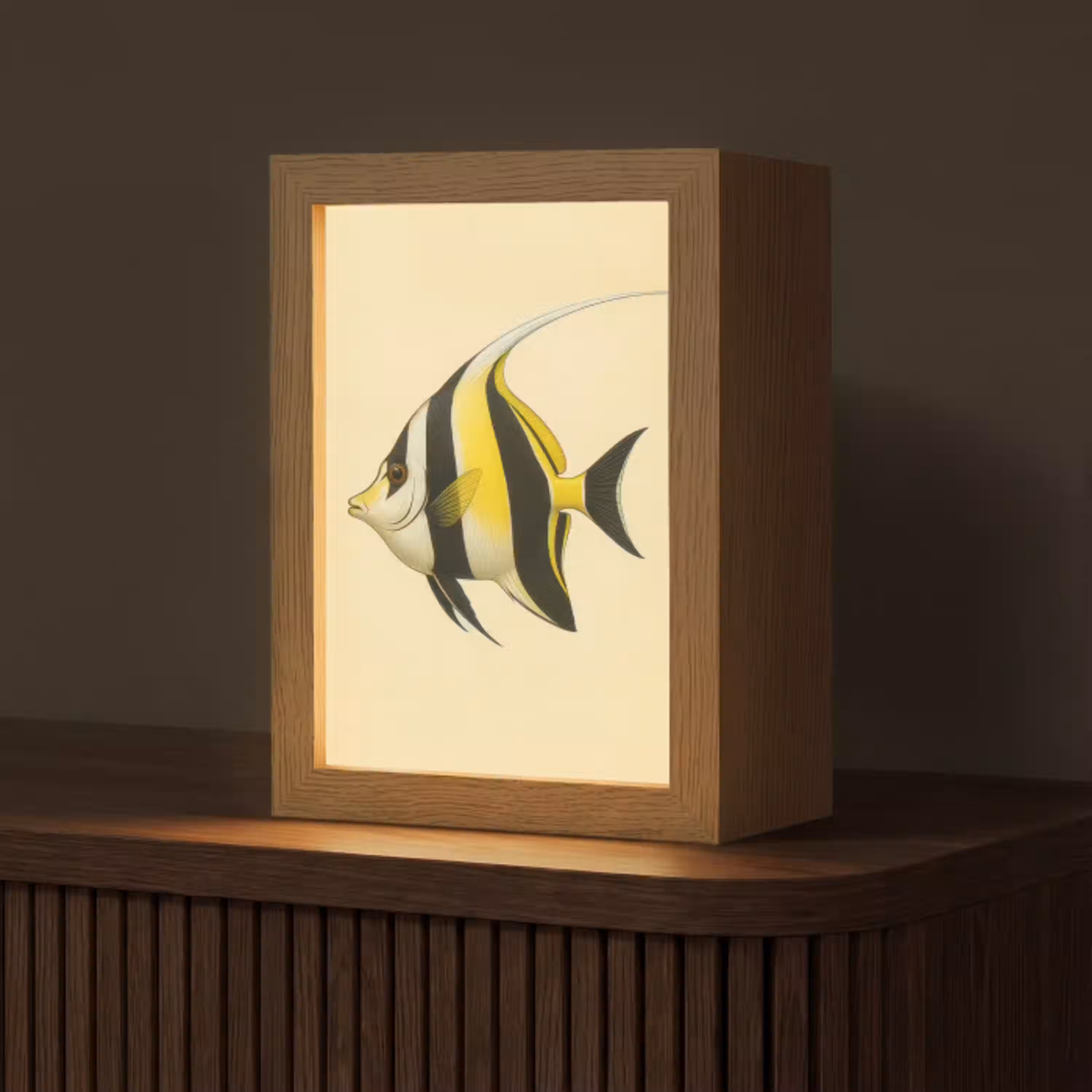Vis - Sierlijk - Rugvin - Geel Light Box met kabel (Tafellamp) klein -z3d_website