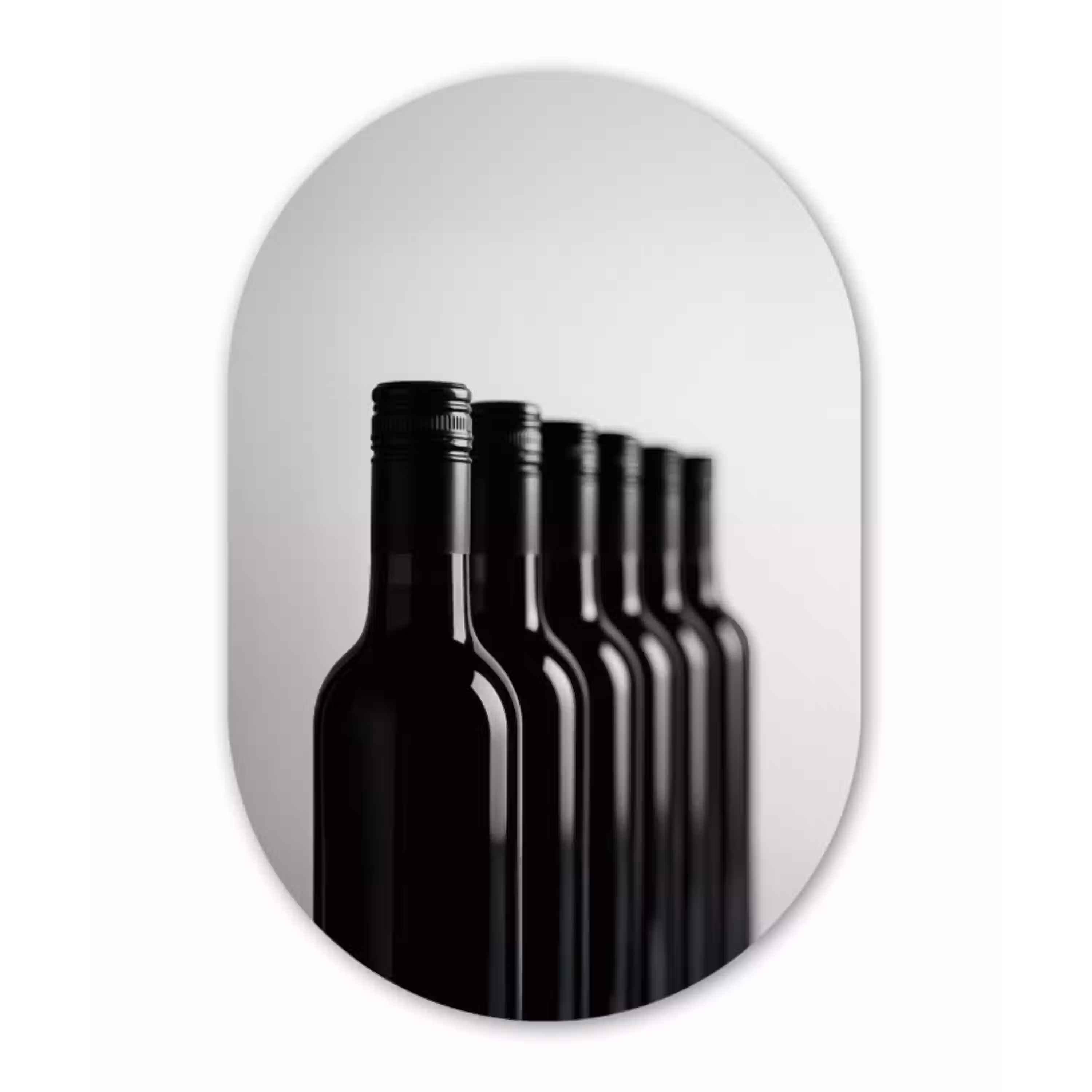 Wijnflessen - Zwart - Minimalistisch Wandcirkel Ovaal Glas middel -3d