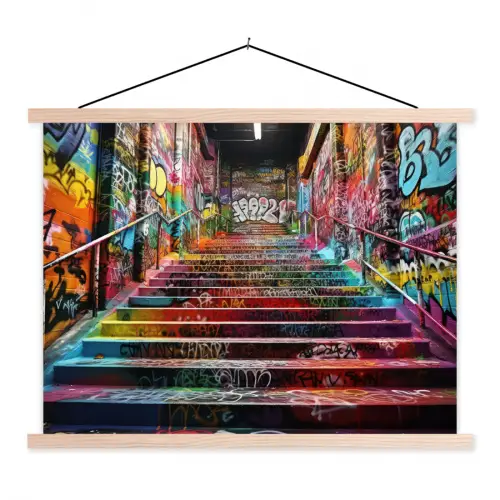 Trap - Graffiti - Kleuren - Kunst textielposter latten blank klein -3d
