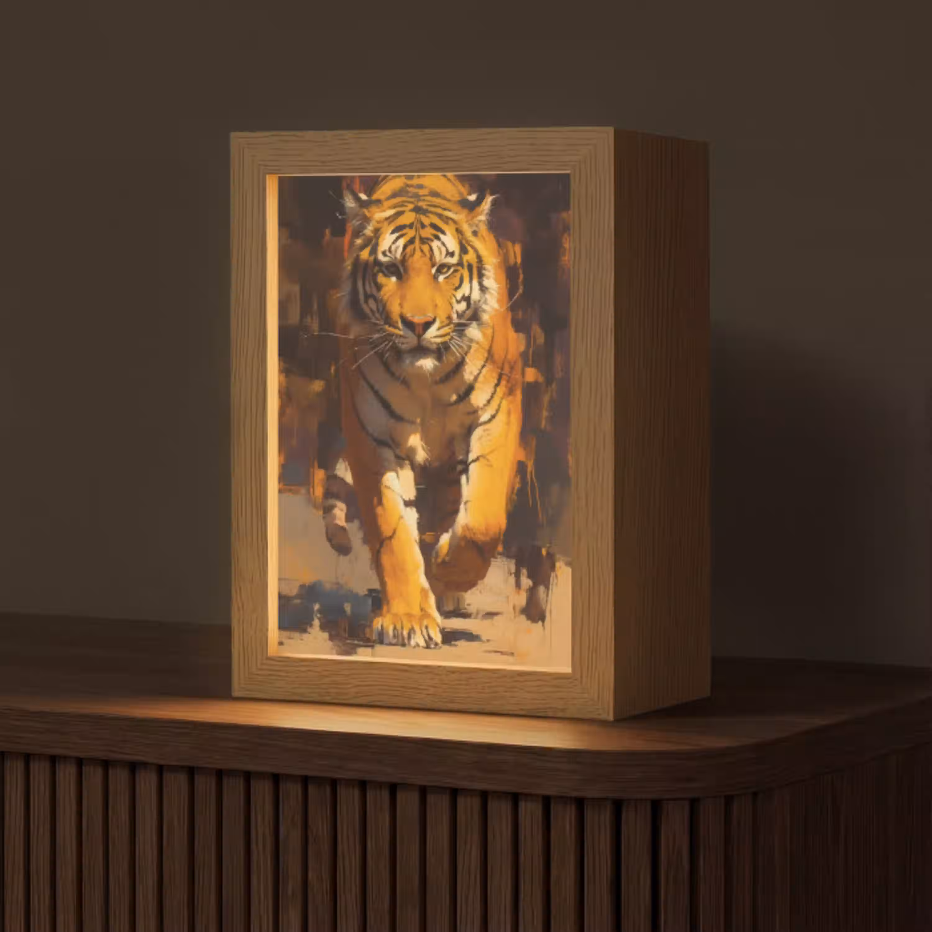 Tijger - Geschilderd - Oranje - Penseelstreken Light Box met kabel (Tafellamp) klein -z3d_website