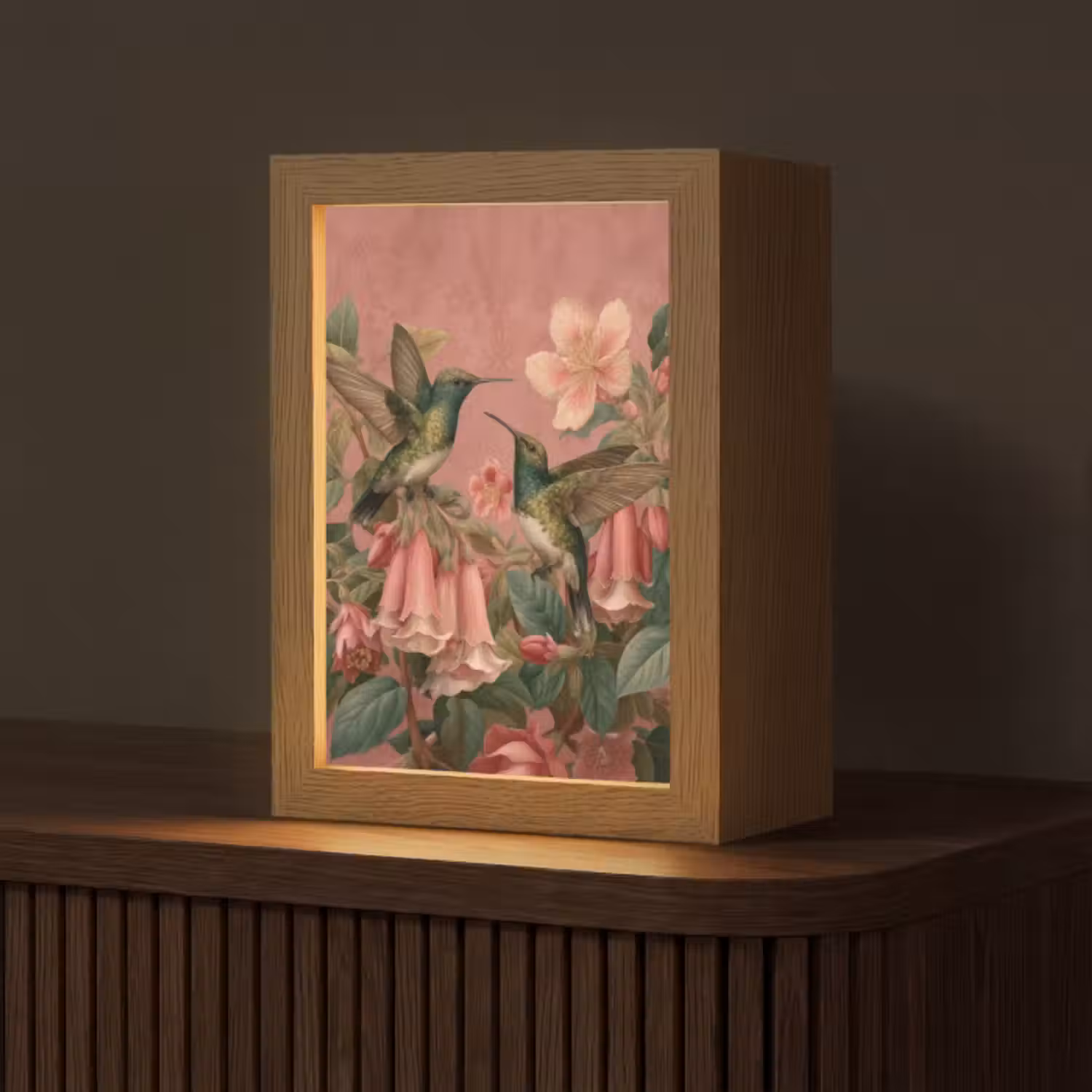 Tischlampe - Kolibris - Blumen - Grün - Rosa
