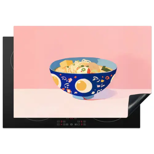 Noodles - Kom - Blauw - Illustratie Inductie beschermer vinyl 3mm klein -3d