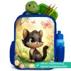 Kat - Vlinder - Bloemen Kinderrugzak - Blauw middel -inhoud_NL