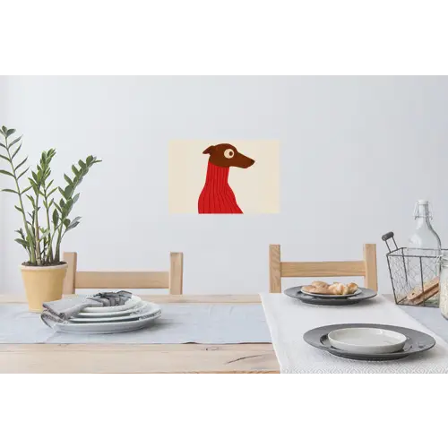 Silhouet - Hond - Trui - Rood Muursticker klein -eettafel