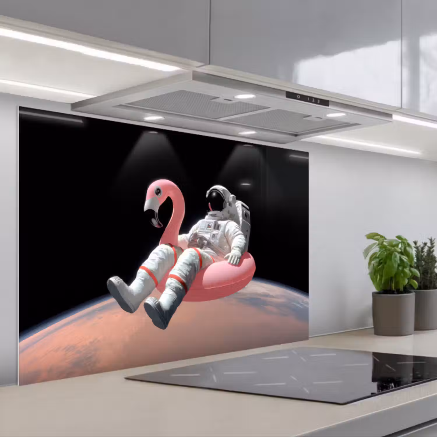 Spatscherm keuken - Astronaut - Flamingo - Zwemband - Roze