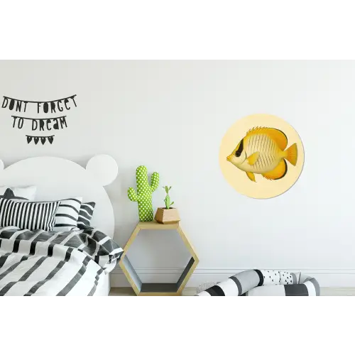 Ovaal - Vis - Geel - Schubben Wandcirkel aluminium klein -kinderkamer