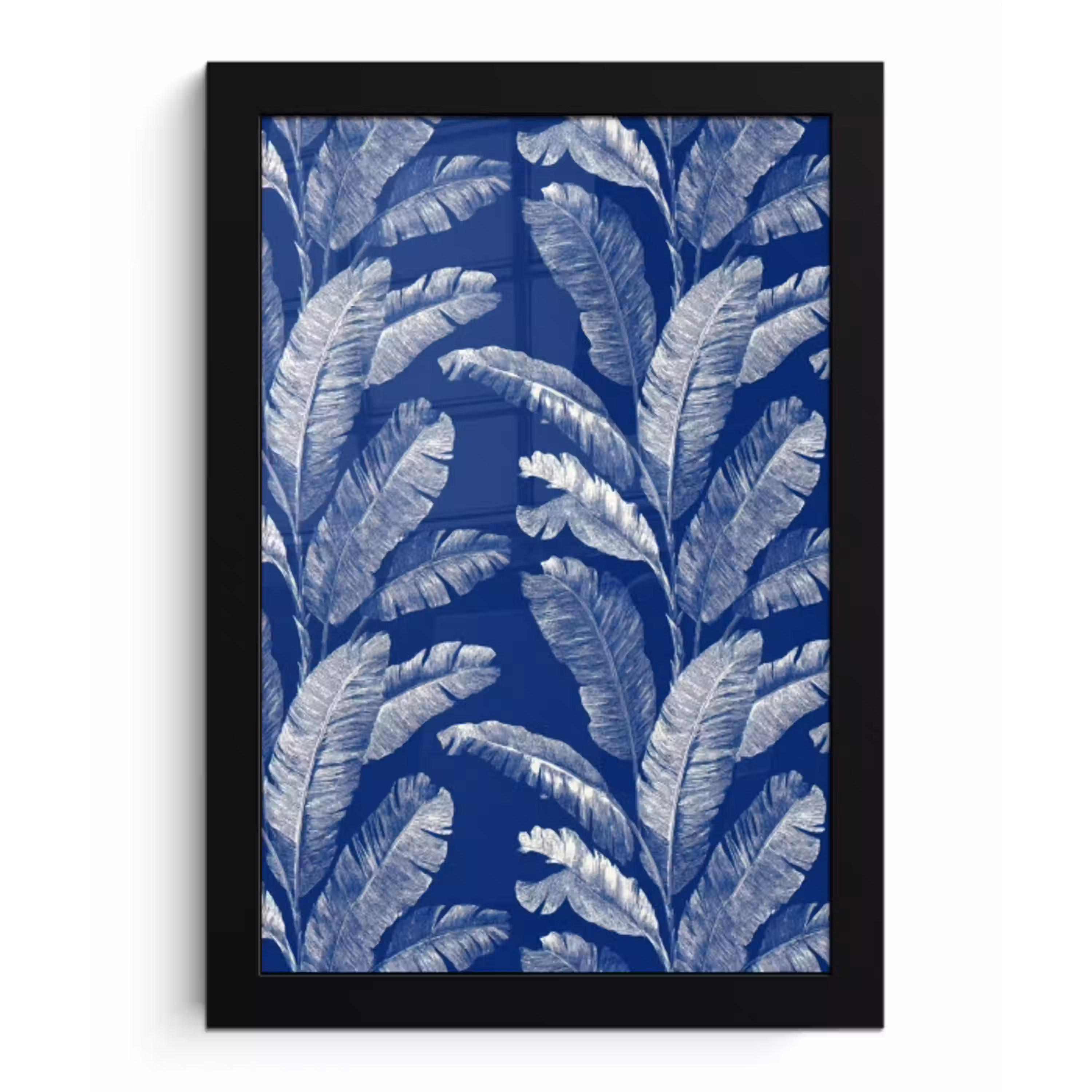Blad - Palm - Blauw fotolijst zwart zonder passe partout klein 224 -3d