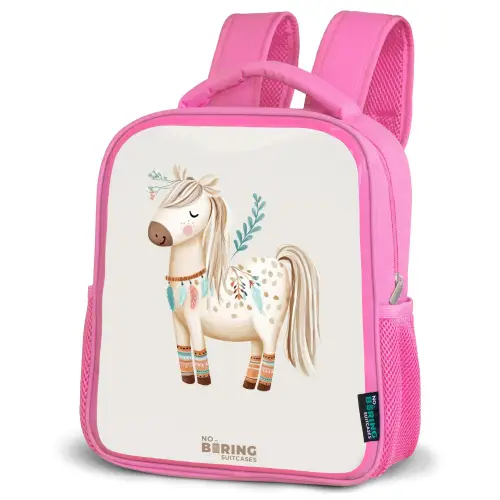 Bohemian paard in beige tinten Kinderrugzak - Roze middel -schuin