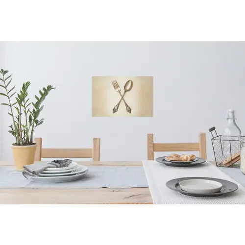 Beige - Vintage - Bestek Muursticker klein -eettafel