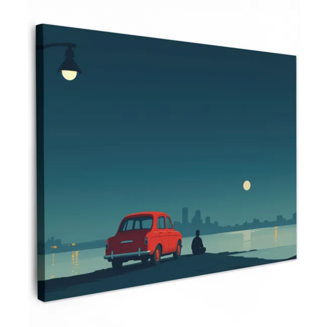 Auto - Volle maan - Uitkijkend over water canvas 2cm middel -z3d