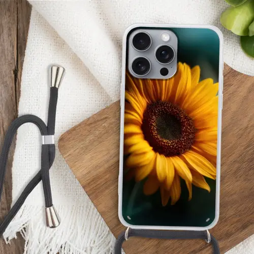 Geel - Zonnebloem - Zomers Hoesje iPhone 16 Pro Max met koord klein -sfeer4