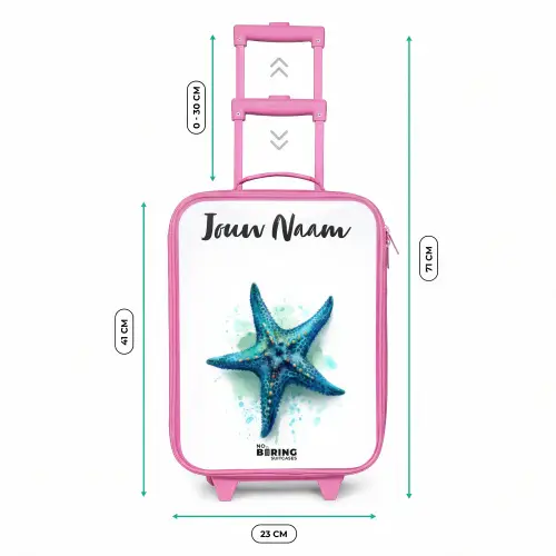 Blauwe Zeester op Witte Achtergrond Kinderkoffer - Roze klein -productfoto_formaten