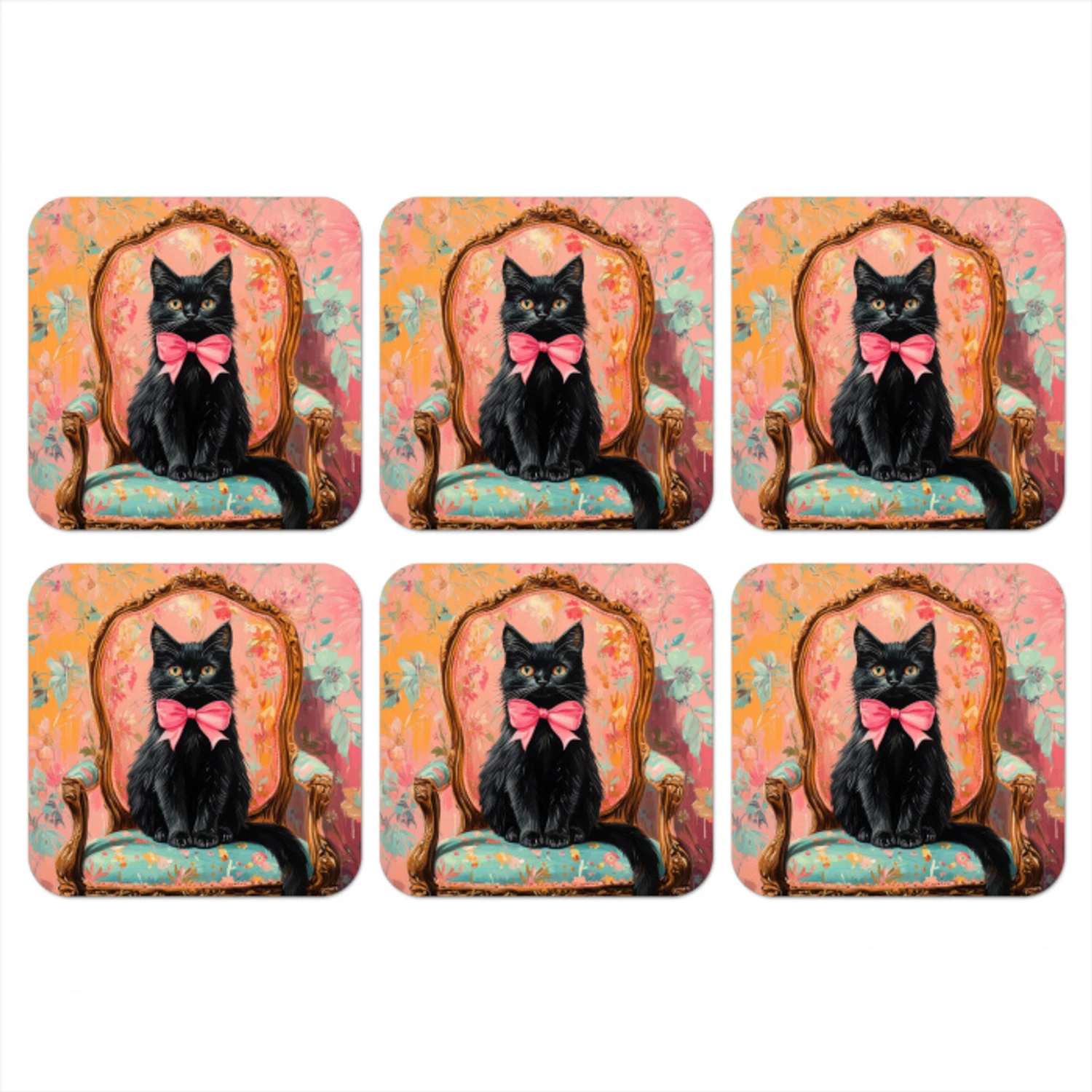 Kat - Roze - Stoel met bloemenmotief onderzetter kurk middel -3d