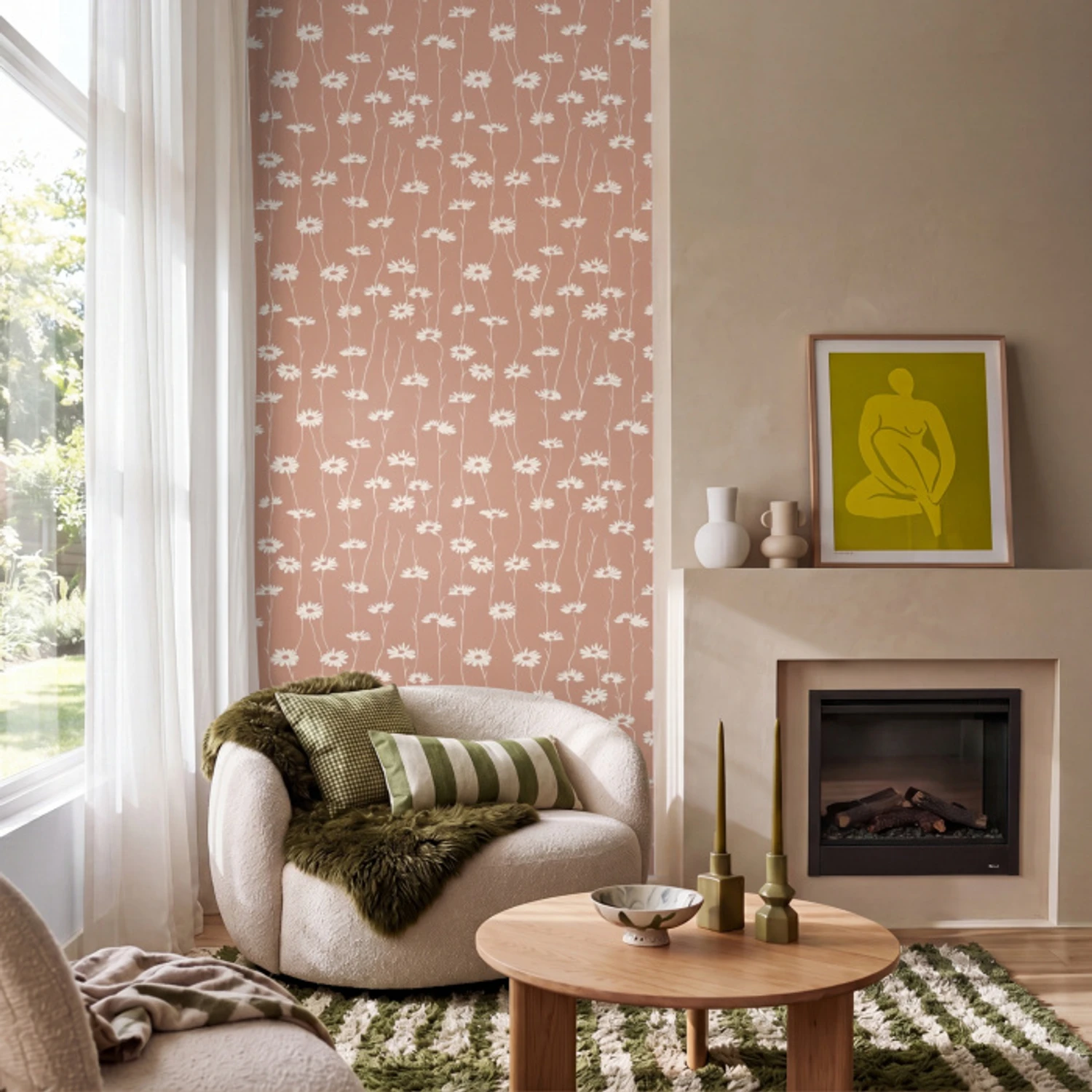 Madeliefjes - Subtiel - Terracotta Behang Vinyl klein 1060 -sfeer2