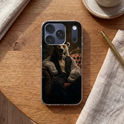 Ijsbeer - Hoed - Bril - Stoel Telefoonhoesje iPhone 17 Pro klein -sfeer1
