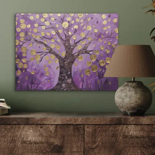 Levensboom - Boom - Paars - Goud - Modern PET vilt klein -sfeer2
