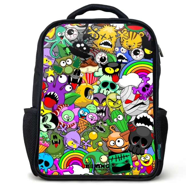 Rugzak kind - Zwart - Chaotisch kleurrijk monster patroon