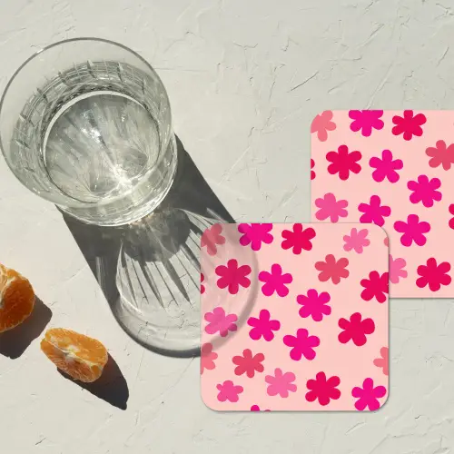 Bloemen - Patroon - Roze onderzetter kurk middel -sfeer4