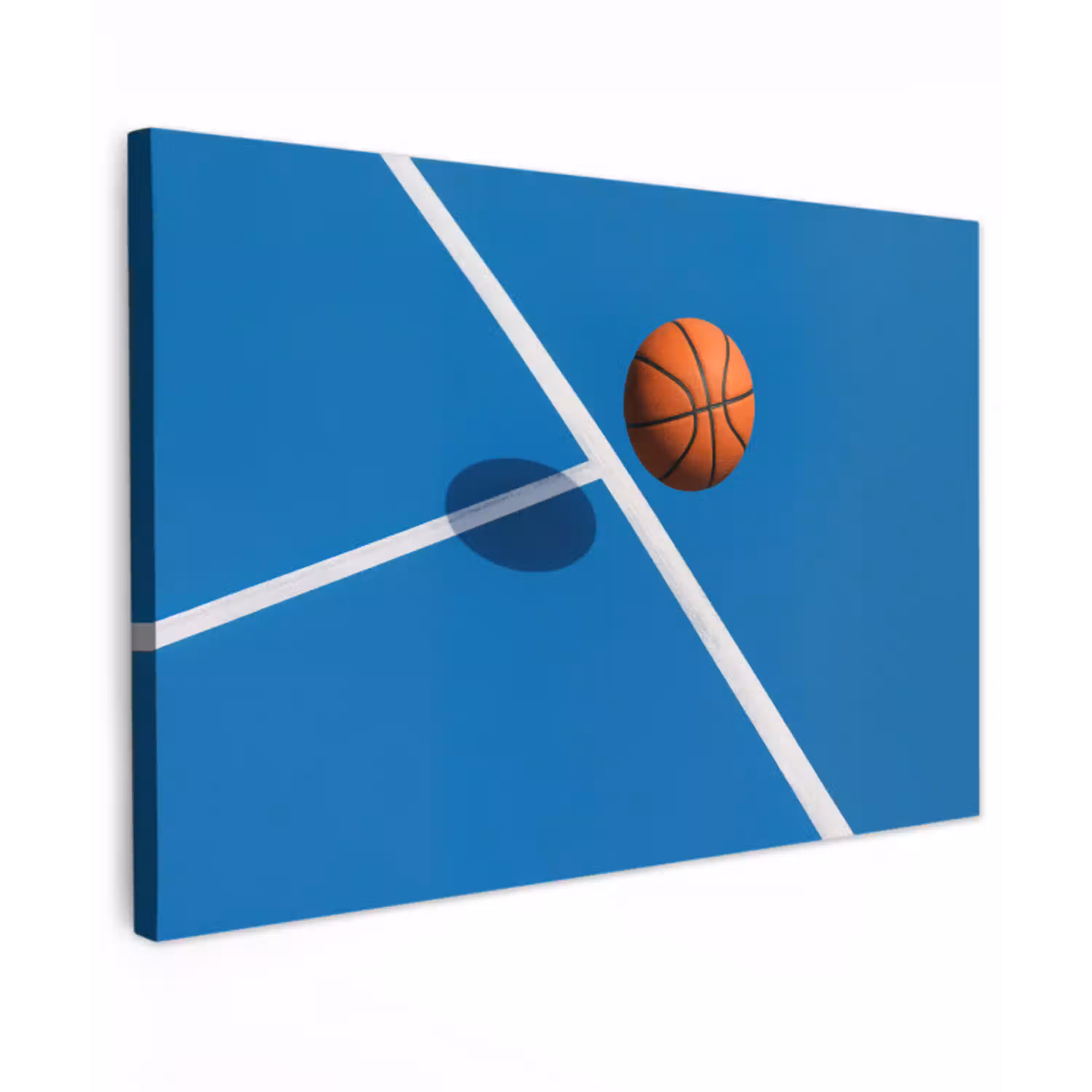 Basket - Bal - Blauw - Zwevend Tuinposter op houten frame 2 cm dik middel -3d