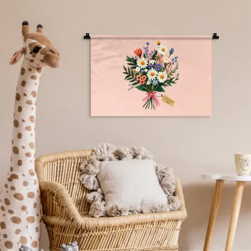 Margrieten - Boeket - Strikje - Roze Wandkleed katoen klein -wsfeer5_kind