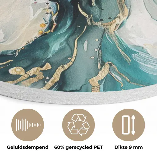 Boom - Modern - Verflook - Turquoise - Goud Akoestische PET Vilt - Rond klein -closeup_NL