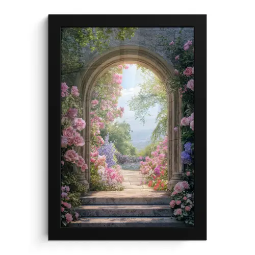 Doorkijk - Rozen - Vintage - Bloemen fotolijst zwart zonder passe partout klein -3d