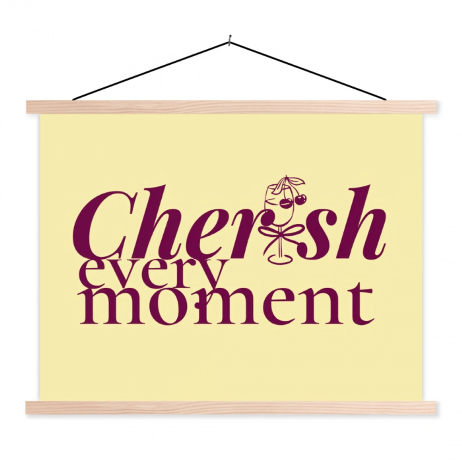 Cherish every moment - Cocktailglas - Geel textielposter latten blank klein -3d