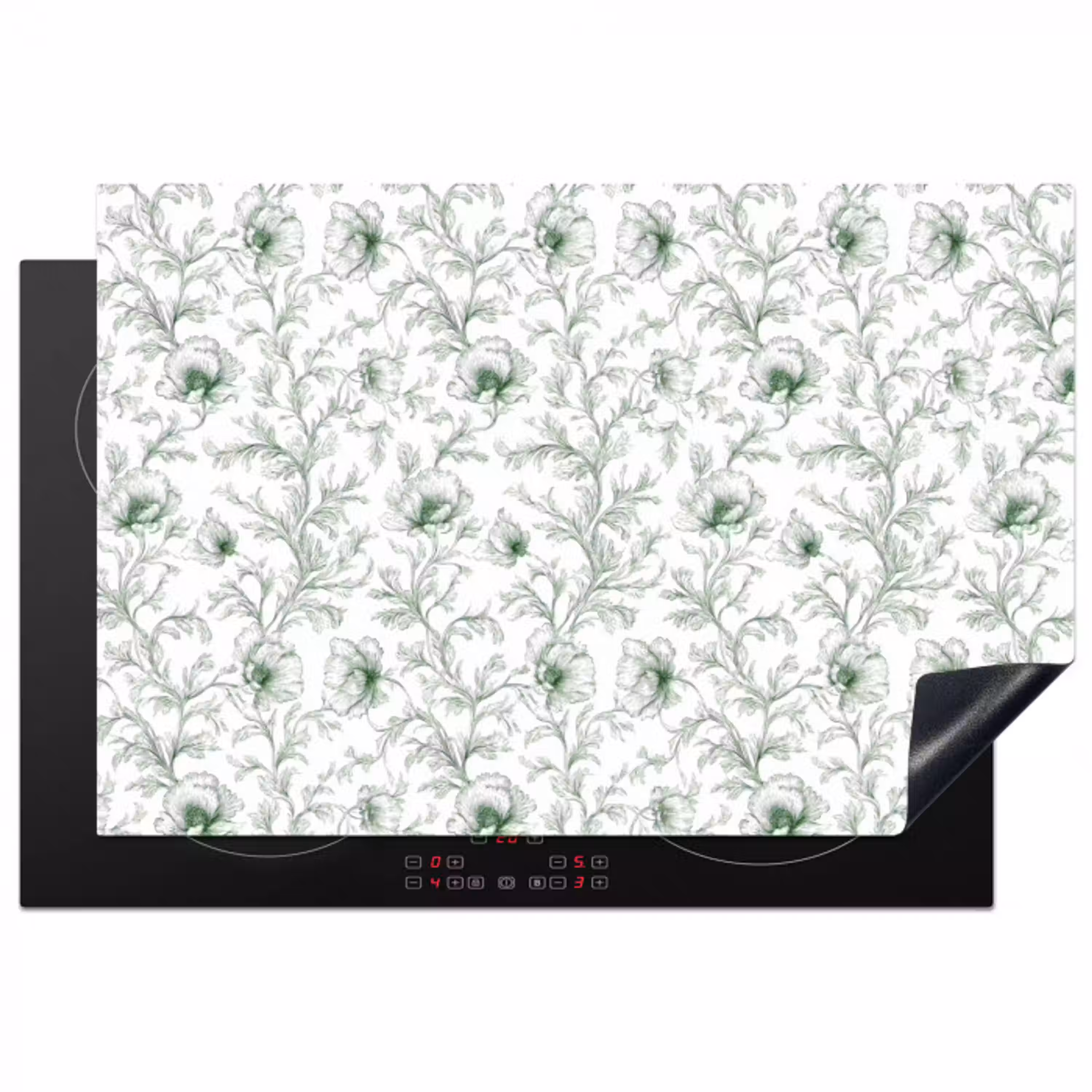 Bloemen - Getekend - Groen Inductie beschermer vinyl 3mm klein 276 -3d