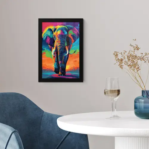 Olifant - Kleurrijk - Lucht - Abstract fotolijst zwart zonder passe partout klein -sfeer4