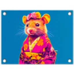 Muis - Kimono - Bloemen - Blauw tuinposter los doek klein -3d