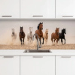 Kudde paarden - Stofwolk - Bruin - Zwart keuken achterwand 2 middel -3d