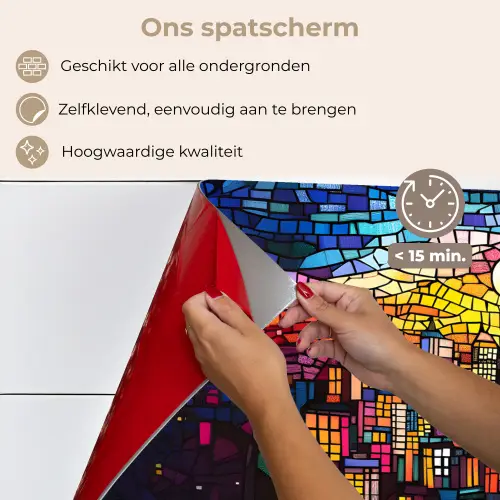 Stad - Maan - Mozaïek - Kleurrijk keuken achterwand spatscherm klein -spatscherm_NL