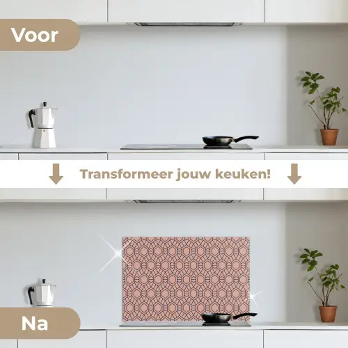 Strak - Patroon - Roze - Donkerblauw keuken achterwand spatscherm klein 900 -voor_na_NL