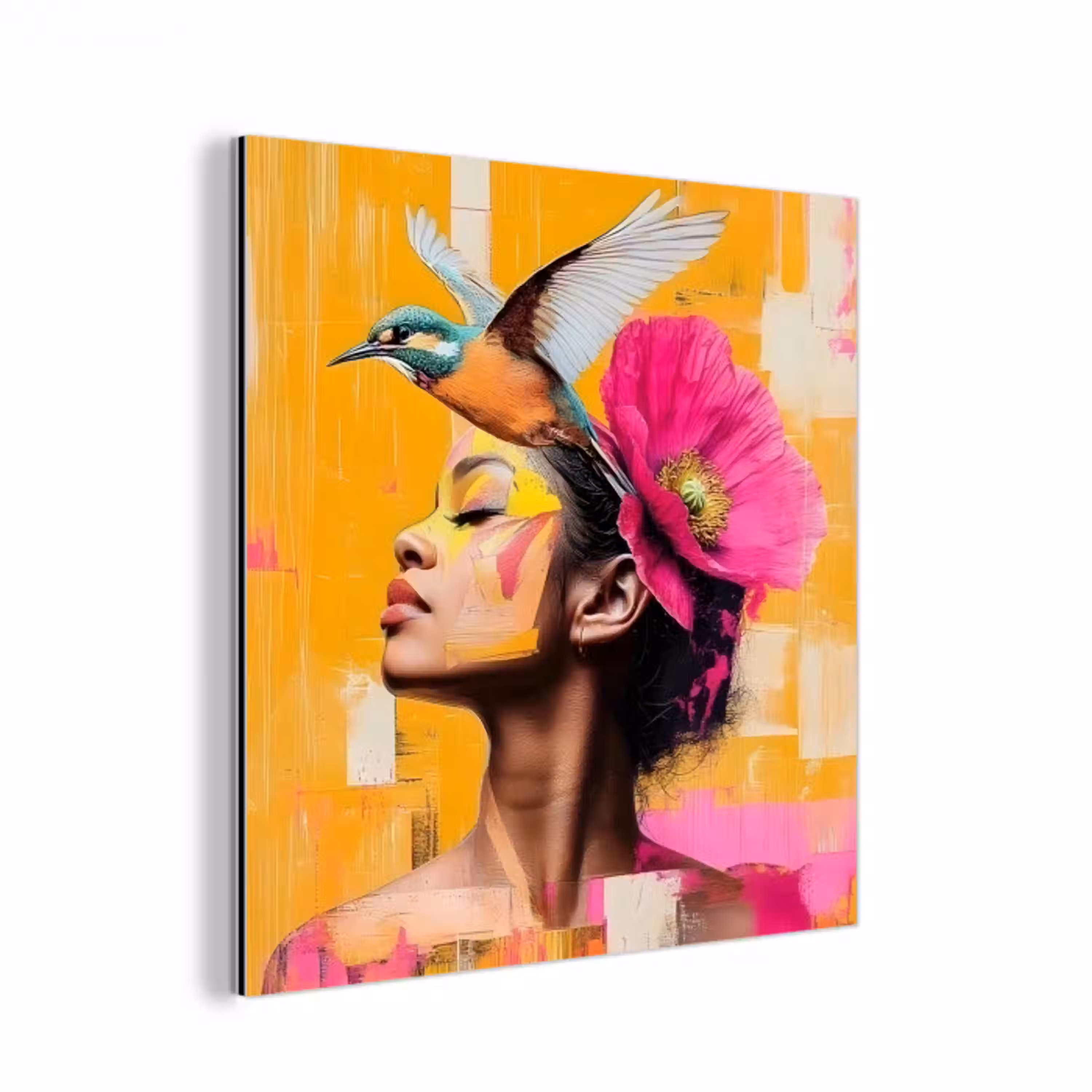 Vogel - Vrouw - Abstract - Bloem aluminium wit klein -3d