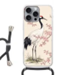 Aziatisch - Kraanvogel - Beige Hoesje iPhone 16 Pro Max met koord klein -3d